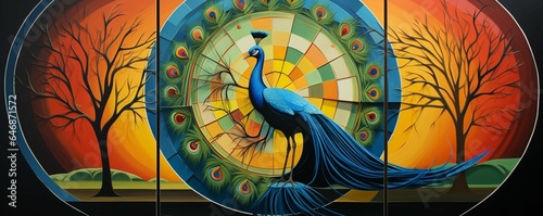 AI generated illustration of an oil painting with a peacock