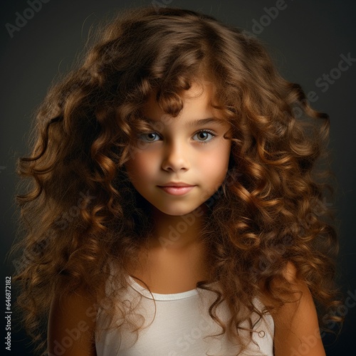 Portrait of a young girl with curly hair, AI-generated.