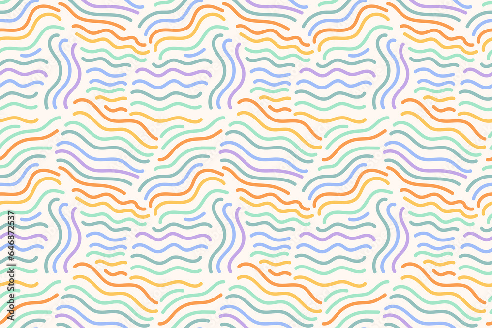 Colorful squiggle fun party seamless pattern. Cute bright elements. doodle background illustration of birthday celebration decoration and childish creative abstract scribbles