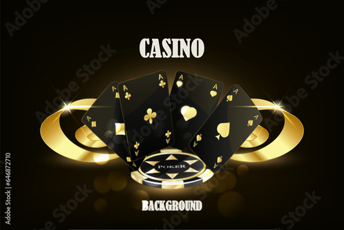 Playing card. Winning poker hand casino chips flying realistic tokens for gambling, cash for roulette or poker,