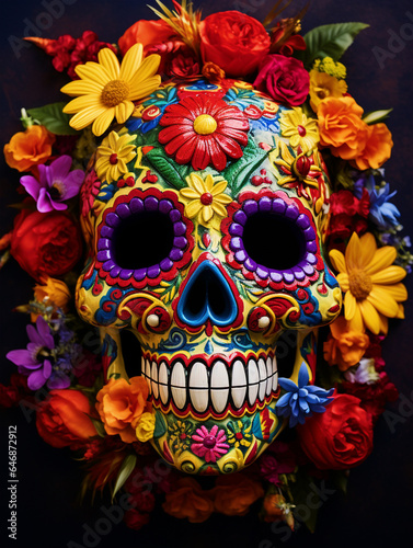 Decorated skull for Day of the Dead festival - ai generative