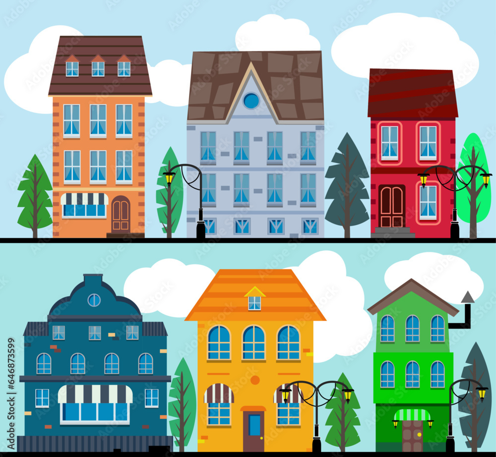 Free vector several colorful and cute house designs 