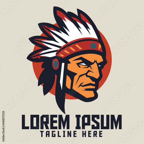 Native American head mascot logo for Indian template in Indian Warrior Sport and Esport.
