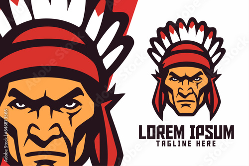 Native American head mascot logo for Apache chief icon badge emblem in Indian Warrior Sport and Esport.

