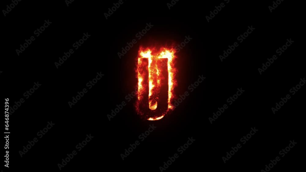 Letter U on fire. Realistic render. Seamless loop. Letter U on fire. Realistic render. Seamless loop.