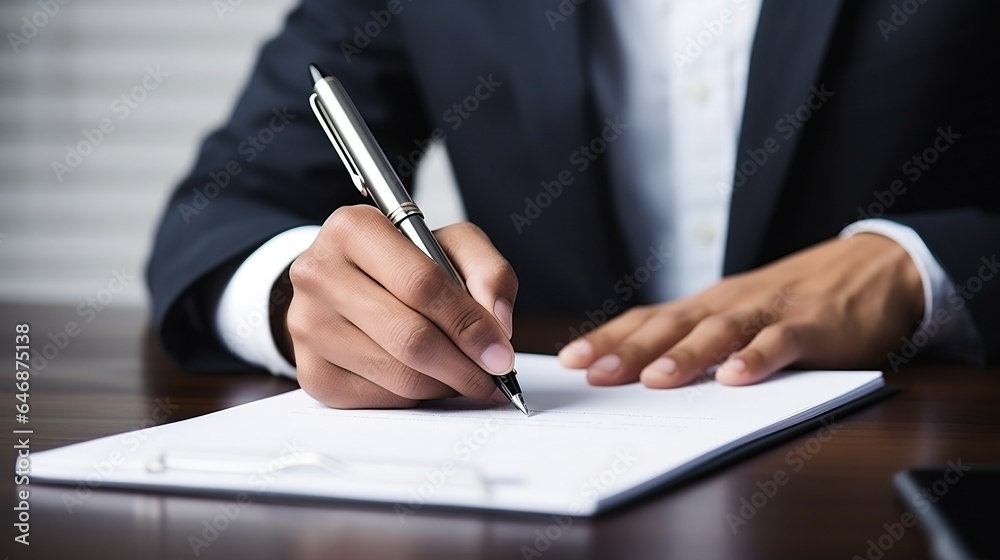Close-up of Businessman Signing Contract At Desk In Office. Business concept. Close-up of Businessman Signing Contract At Desk In Office. Business concept.