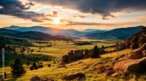 Extremely beautiful natural scenery of mountain landscape with setting sun