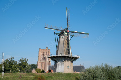 Colorful panoramic view of the Dutch fortress town Woudrichem in the province of Noord-Brabant on a sunny day in the fall season