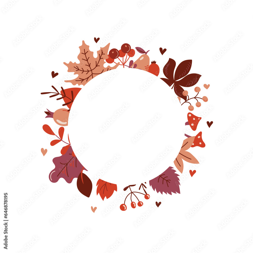 Autumn. Autumn frame. Autumn card. The frame is decorated with bright autumn leaves. Vector illustration flat design. Hand-drawn. Autumn. Autumn frame. Autumn card. The frame is decorated with bright autumn leaves. Vector illustration flat design. Hand-drawn.