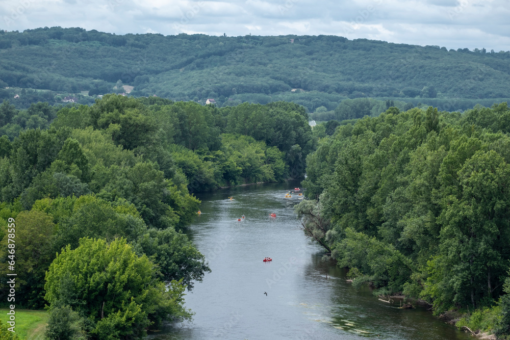Fototapeta premium panorama view of Dordogne river and landscape in France