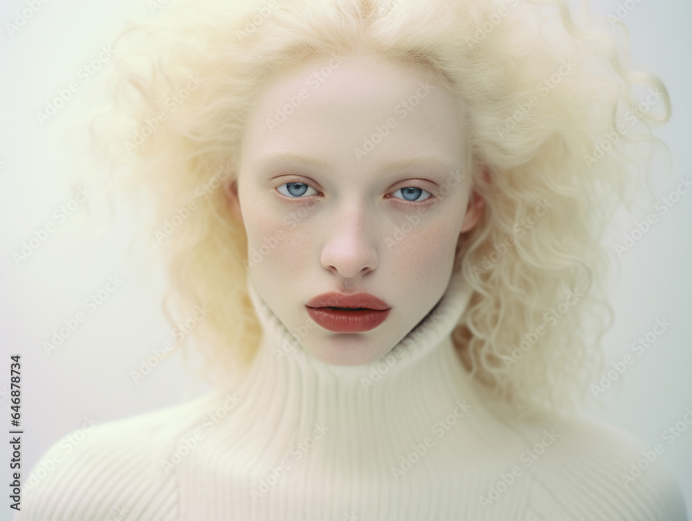 Portrait of beautiful young albino woman
