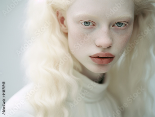 Portrait of beautiful young albino woman 