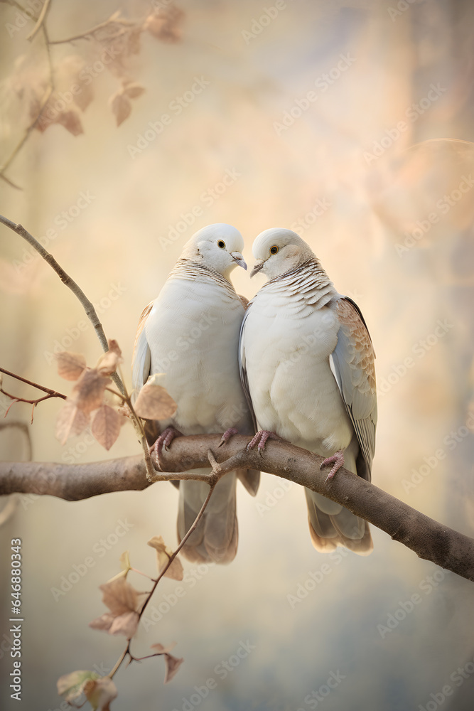 pair of pigeons on a branch at sunset pair of pigeons on a branch at sunset