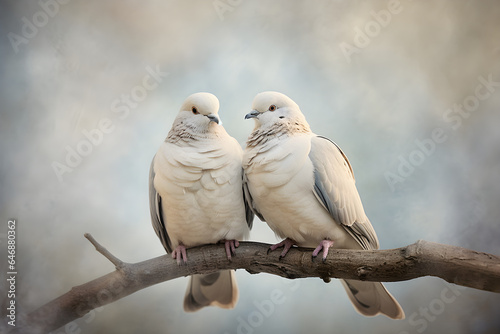 pair of pigeons on a branch at sunset
