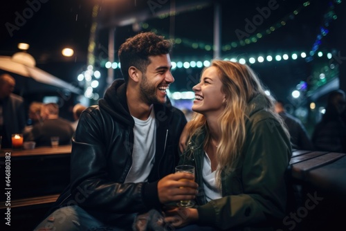 Young couple having a plast on a night out - stock photography
