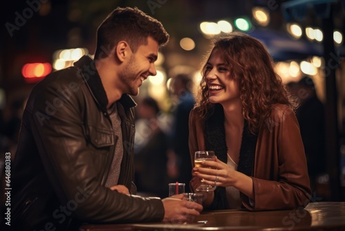 Young couple having a plast on a night out - stock photography