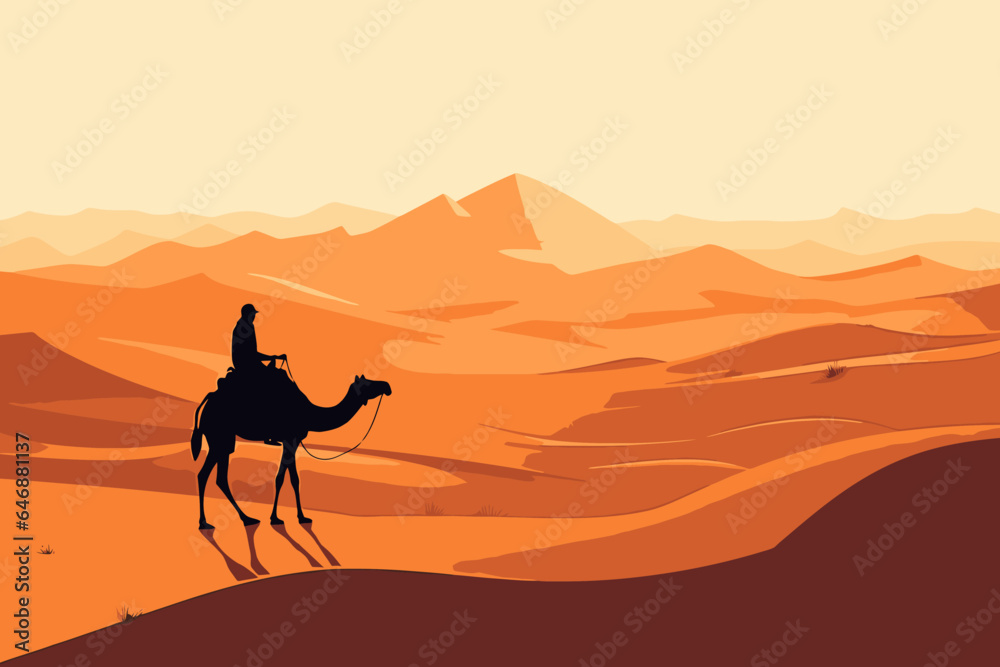 Camel passing through the desert. African desert landscape. Islamic careem, ramadan background, banner, poster. ector illustration. Camel passing through the desert. African desert landscape. Islamic careem, ramadan background, banner, poster. ector illustration.