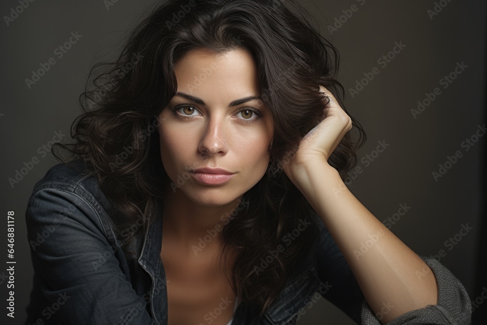 Pretty Woman Leaning forward with an intense look - stock photography Pretty Woman Leaning forward with an intense look - stock photography