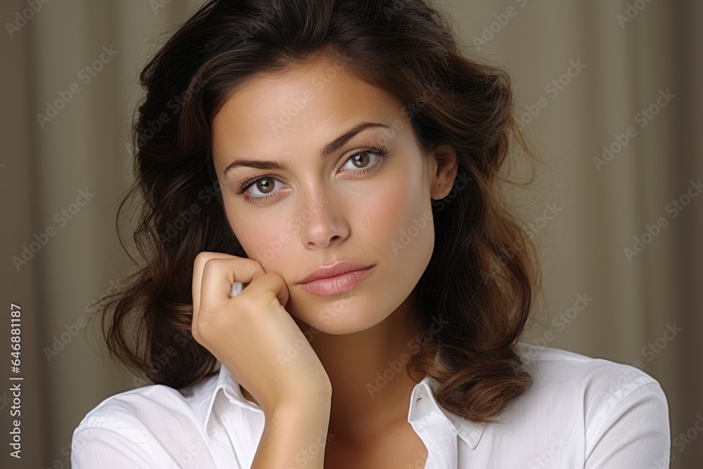 Pretty Woman A decisive and determined hand-on-chin - stock photography Pretty Woman A decisive and determined hand-on-chin - stock photography