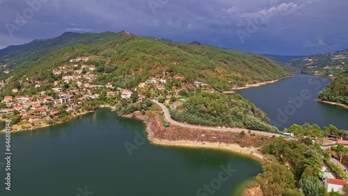 Aerial view of the road over Cavado river in Peneda-Geres National Park, Northern Portugal.
