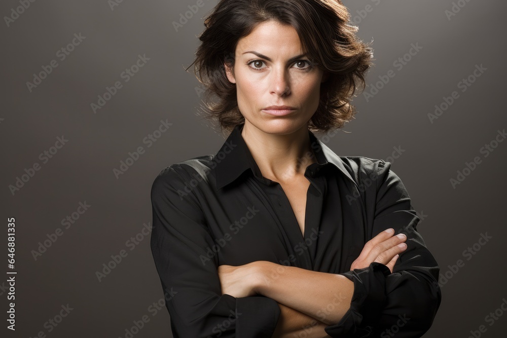 Pretty Woman A bold intense gaze with arms crossed - stock photography Pretty Woman A bold intense gaze with arms crossed - stock photography