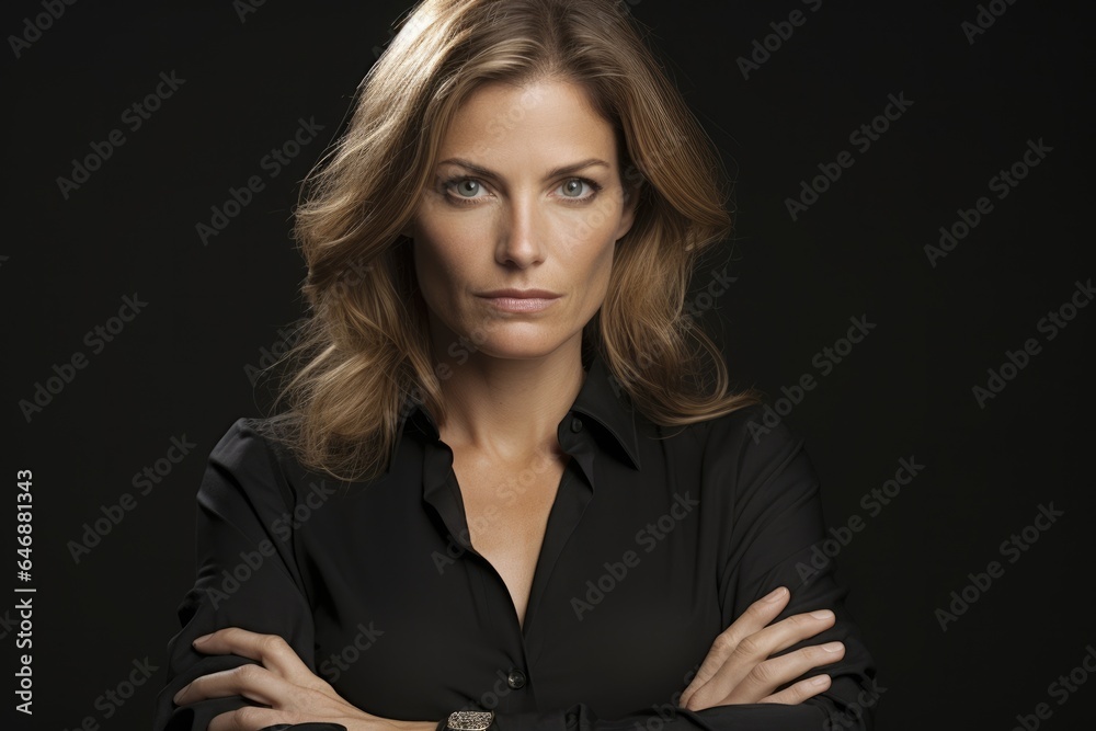 Pretty Woman A bold intense gaze with arms crossed - stock photography