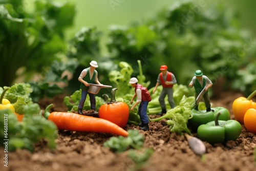 Little people make food, pick fruits and vegetables photo