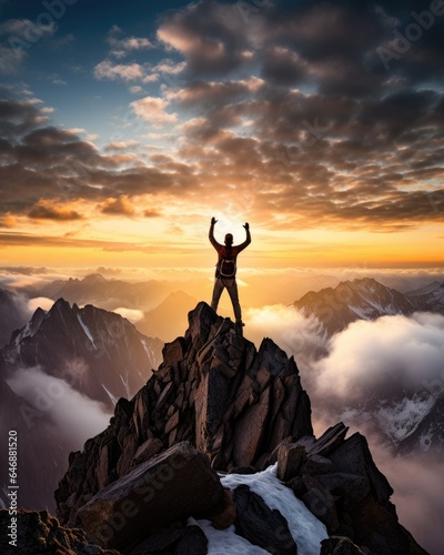 Mountain Peak Triumph Model reaching a mountain summit - stock photography © 4kclips
