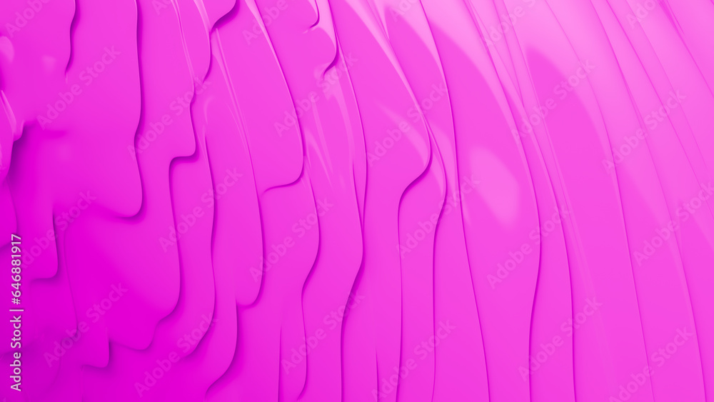 Abstract pink background. Smooth pink wavy plastic or latex. Acrylic liquid. 3D rendering