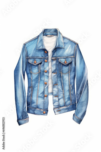 diagrammatic illustration of a pair of patched denim jacket men's jeans on white background