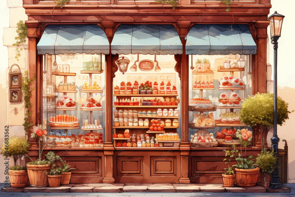 Showcase of small pastry shop Showcase of small pastry shop