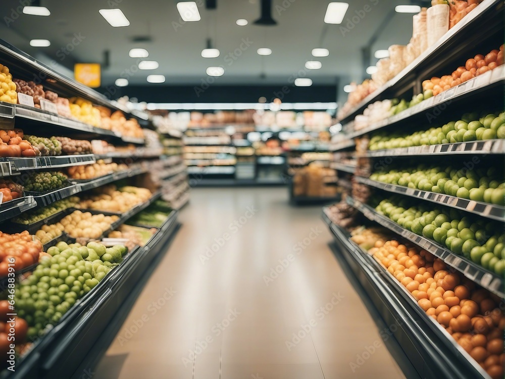 Photo of supermarket interior with blurred background