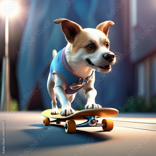 Dog doing a new skateboard on the street © Guy