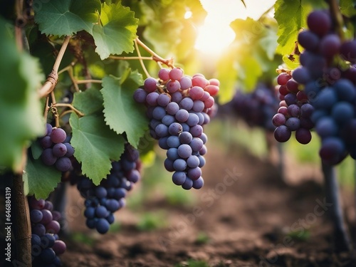 The grape plantation with Windows bunches of purple grapes