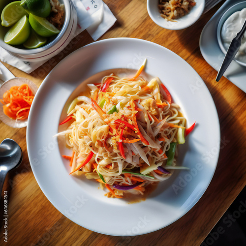 Tangy and Spicy Delight: Som Tum, Thai's Green Papaya Salad.generative ai