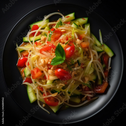 Tangy and Spicy Delight: Som Tum, Thai's Green Papaya Salad.generative ai
