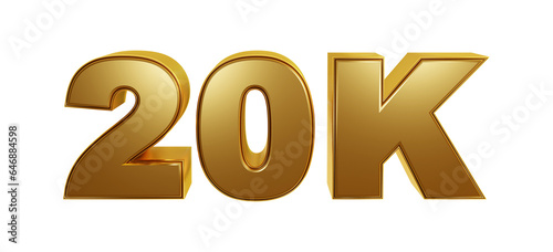 20K celebration golden isolated on transparent background for followers or subscribes or likes