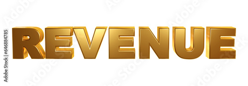 'Revenue' luxury realistic golden text 3d rendering for title design, banner ad on transparent background