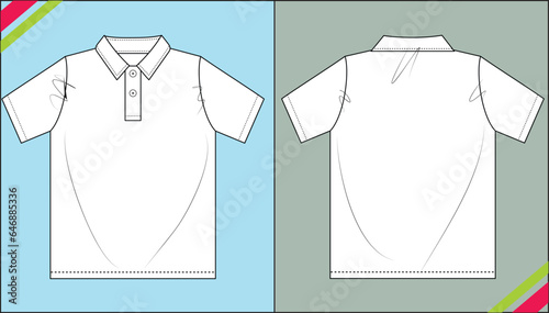  BABY BOYS POLO T SHIRT SKETCH FASHION TEMPLATE TECHNICAL DRAWING ILLUSTRATION