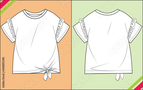 BABY GIRL FRILL SLEEVE BLOUSE SKETCH FASHION TEMPLATE TECHNICAL DRAWING ILLUSTRATION SEWING PATTERN
