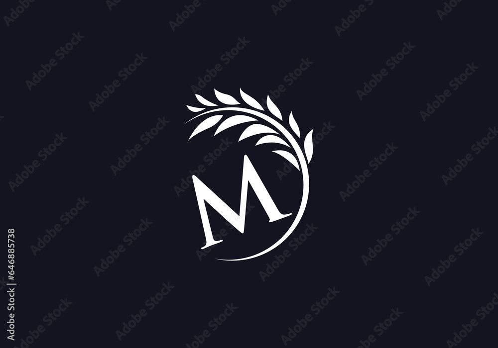 Laurel wreath green leaf logo and Vintage wheat logo design monogram vector