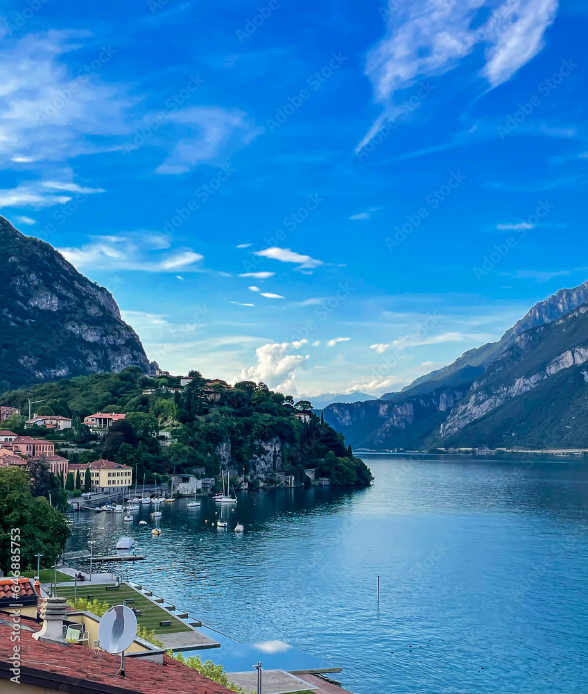 Landscape of Como views, concept of vacation in Italy. New places for trip. Ideas for journey