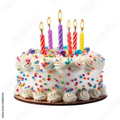 colorful birthday cake with candles isolated on transparent background PNG