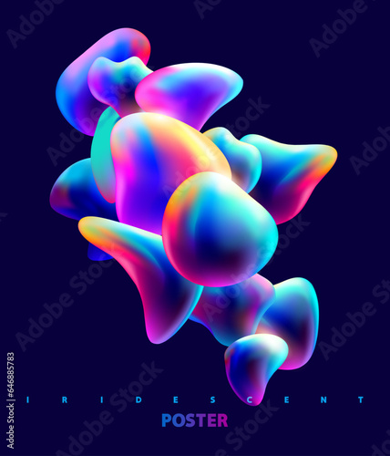 Colorful iridescent shapes. Set of isolated holographic liquid bubbles.