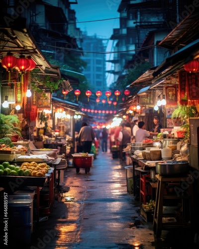 Night Market Adventure Model exploring a bustling night market - stock photography