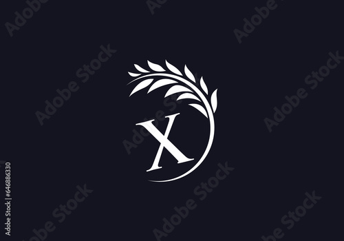 Laurel wreath green leaf logo and Vintage wheat logo design monogram vector