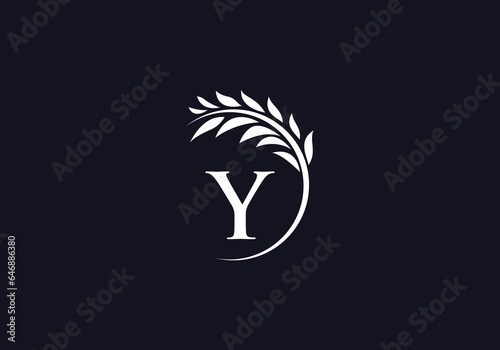 Laurel wreath green leaf logo and Vintage wheat logo design monogram vector