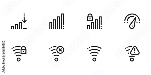 mobile phone system icons, wifi signal strength, technology vector icons for web design
