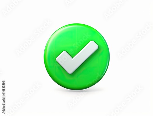 3D Cartoon Green Checkmark Icon Isolated on White Background