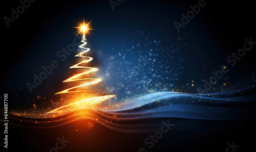 Shiny christmas decoration with christmas tree made of shiny particles of light
